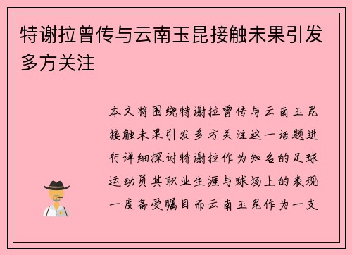 特谢拉曾传与云南玉昆接触未果引发多方关注